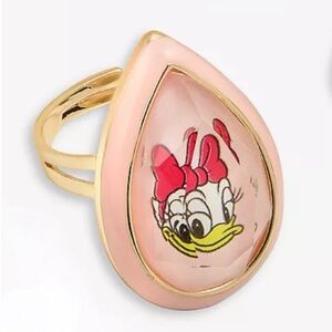Disney Metal/Enamel adjustable Pear shape rhinestone Daisy Duck Head Ring Gold